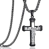 Rehoboth Stainless Steel Jesus Christ Crucifix Small Cross Pendant Necklace for Men Women 22+2' Adjustable Chain Black