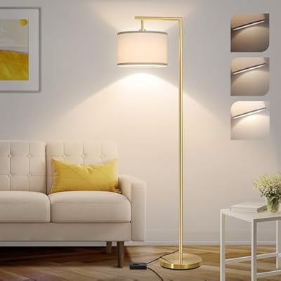 Boncoo Gold Floor Lamp, Montage Modern Standing Lamp with Flexible Lamp Head, Dimmable Floor Lamp for Living Room Tall Over Couch Reading Light for Bedroom, Office, 9W LED Bulb Included