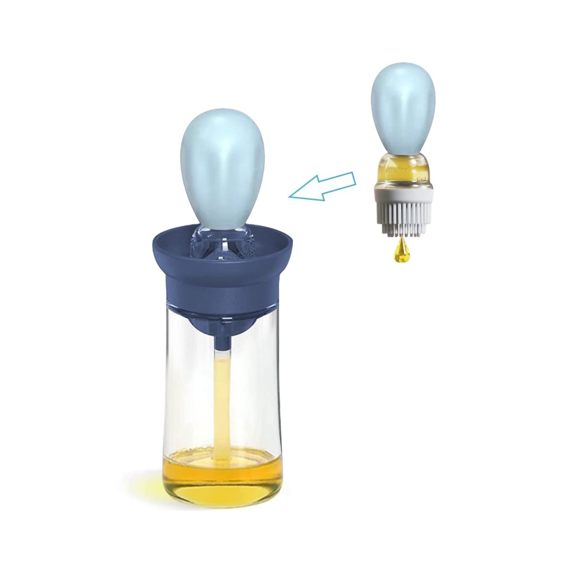 Olivenöl-Spenderflasche Aus Glas Mit 2-in-1 Silikon-Bürste & Tropfer, 180 Ml, Blau – Hitzebeständig
