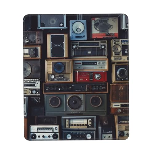 Square Mouse Pad Vintage Wall of Radio Boombox Custom Mouse Mat Non-Slip Rubber Base 10 x 12 inch Computer Mouse Pads for Wireless Mouse Laptop Office Desk Accessories Mousepad