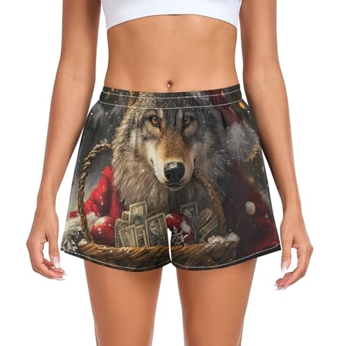 Cartoon Cute Christmas Fox Women's Athletic Shorts Elastic Waisted Teens Bike Shorts for Soccer Teenis Exercise Indoor Shores para Mujeres de Verano L