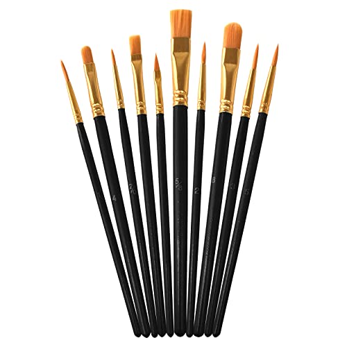 Paint Brushes Set,10 Pack Nylon Hair Paint Brushes for Acrylic Painting, Craft Paint Brushes, Watercolor and Oil Brushes, Black