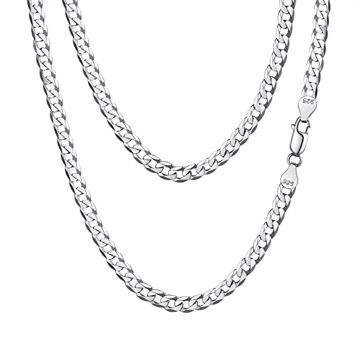 20inch 925 Sterling Silver Chains for Women Men Italian Flat Thin Links 5mm Width