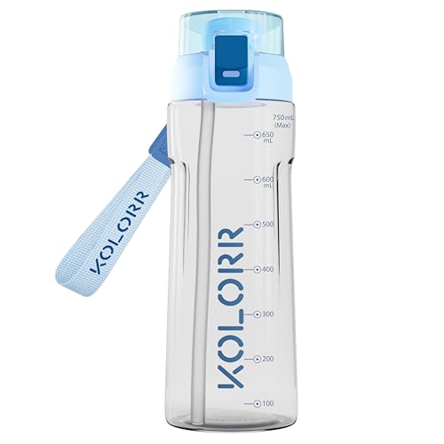 Image of KOLORR Glide+ 750 ml Unbreakable Water Bottle Time Mark Sipper With Straw-Light blue & Blue|Ideal for School, Gym, Office, Travel|Leak Proof,Easy Carry Grip, One-Click Lock