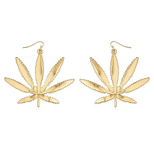 Lux Accessories Goldtone Pot Leaf Marijuana Weed Leaf Dangle Hook Fashion Earrings