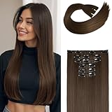FLUFYMOOZ 6PC Clip in Hair Extensions 24' Straight Long Extensions for Women Synthetic Hairpiece (Chestnut Brown)