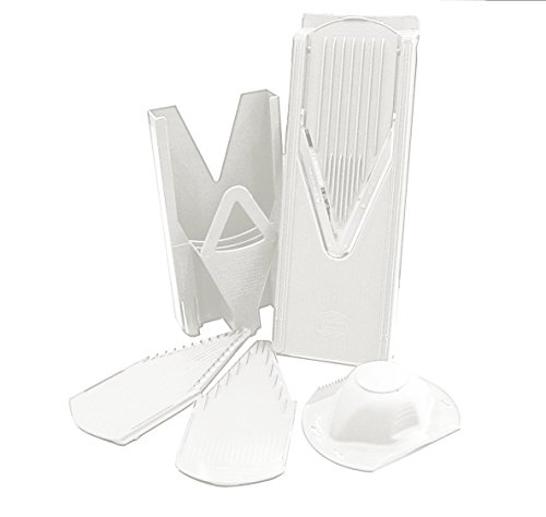 TW31096 Original rallador Börner V3 TrendLine (incluye placa para hacer rodajas y placas con cuchillas de 3,5mm y 7mm) con el soporte de seguridad para frutas. Rallador para cortar fruta y verduras en rodajas y tiras. El producto está elaborado por el fabricante. (blanco)