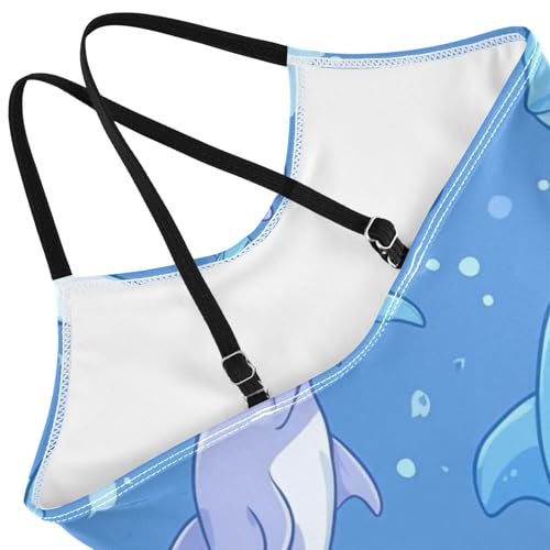 Pigsaly Girls One Piece Swimsuits Cartoon Dolphin Blue Purple Kids Cross Back Swimwear Toddler Beach Sport Bathing Suit 3T4