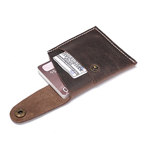 Rolarc Card Case For Men's And Women's Handmade Leather Wallets Card Holder Front Pocket Cash Bag (Brown) #TOP2