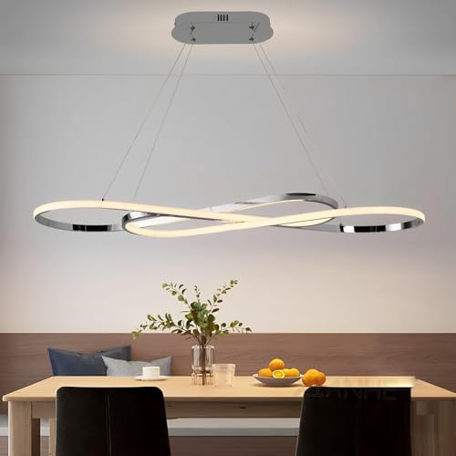 Lampada a sospensione LED per Tavolo da pranzo, Lampada da sala da pranzo Lampadario Moderna Altezza Regolabile Doppio 8 Design Plafoniera Soggiorn Ufficio Hotel Camera da letto Lampade (Cromo, 3000K)
