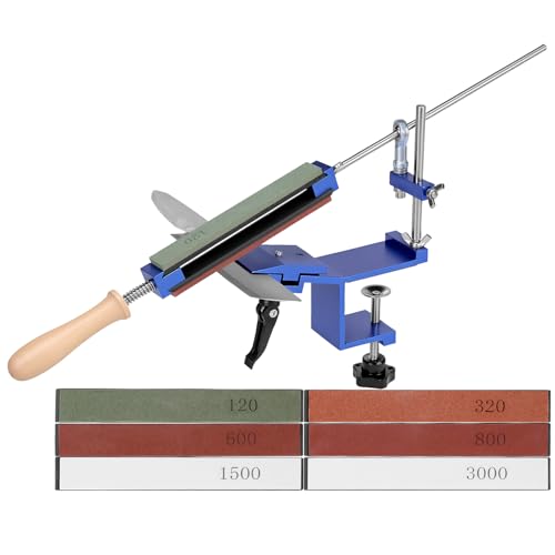 QWORK® Kit de afilador de cuchillos Festwinkel - Sistema de afilado de cuchillos de sujeción rápida con 6 piedras para afilar cuchillos (120#-3000#)