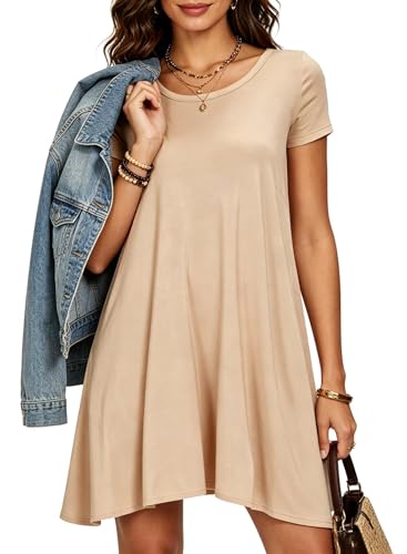 Image of Afibi Womens Short Sleeve Loose Pockets Dress Casual Swing T-Shirt Dresses