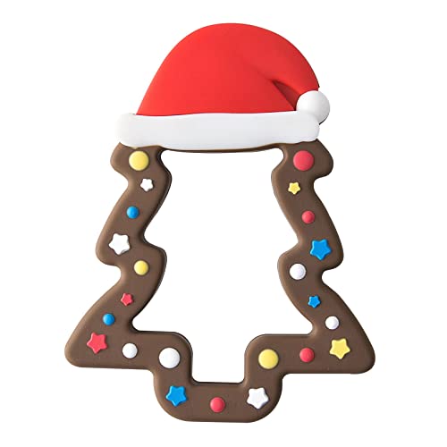 Image of Jimibaby Silicone Teether - First Christmas Teething Toy for Baby Boys & Girls, Ideal Stocking Stuffer, Comes with Gift Package (Christmas Hat & Chocolate)