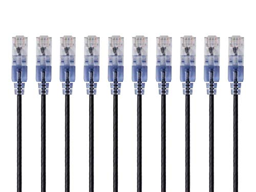 Monoprice Cat6A Ethernet Patch Cable - Snagless RJ45, 550Mhz, 10G, UTP, Pure Bare Copper Wire, 30AWG, 10-Pack, 7 Feet, Black - SlimRun Series by Monoprice - Used condition - US$19.61