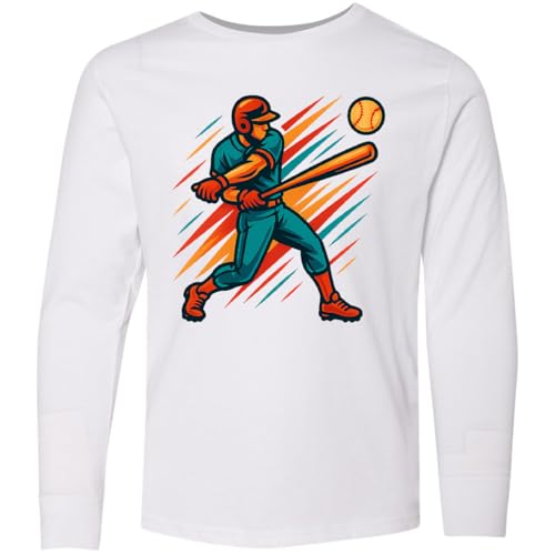 inktastic Baseball Player Action Retro Sports Youth Long Sleeve T-Shirt