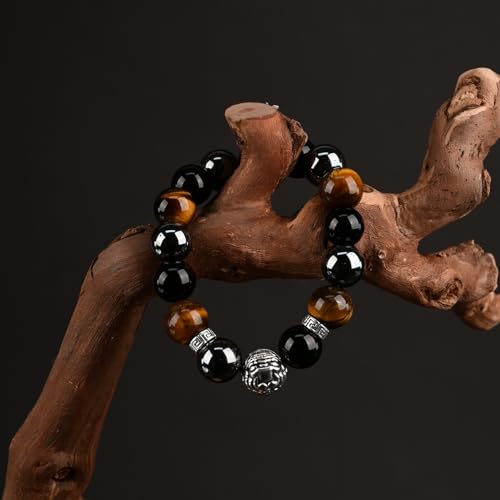 Large 14mm Tiger's Eye Obsidian Hematite Triple Protection Bracelet - Lucky Spacers Unisex Stretch Bracelet, Blessing Healing Jewelry, Great Gift Choice for Parents/Partners/Employees2
