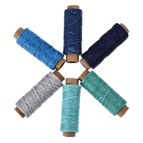 Set de hilos encerados para coser cuero 6 piezas azul miniatura 3