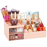 LETURE Desk Organizer, Cosmetic Makeup Vanity Organizer Box, Bathroom Counter Makeup Storage for Eyeshadows, Skin Care, Concealers, Powders, Nail Polish (Pink Color)