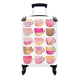 Reisekoffer Koffer Kinder Kindertrolley Hartschalenkoffer Trolley 35x55 cm Design - Kaffeetasse - Rosa - Muster