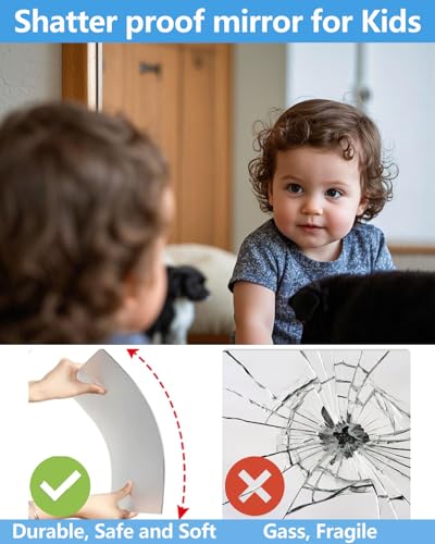 Image of Unbreakable Acylic Mirror Tiles, 4PCS 16 inchx16 inch Toddler Wall Mirror Full Length, Stick on Small Mirrors for Wall Decor, Shatterproof Mirror for Kids, Home Gym Plastic Mirrors for Bedroom