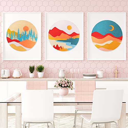 Louise Maelys Conjunto de 3 kits de bordado de paisagem para iniciantes com padrão de sol de montanh