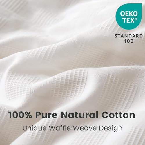 BISELINA 100% Cotton Duvet Cover Set Waffle Weave 3PCS (1 Comforter Cover, 2 Pillow Shams) Reversible Soft Skin-Friendly Breathable Shabby Chic Bedding for All Season - White, King Size by BISELINA - Image 2