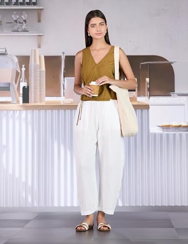 Image of Gap Women Solid Relaxed Fit Full Length Trousers