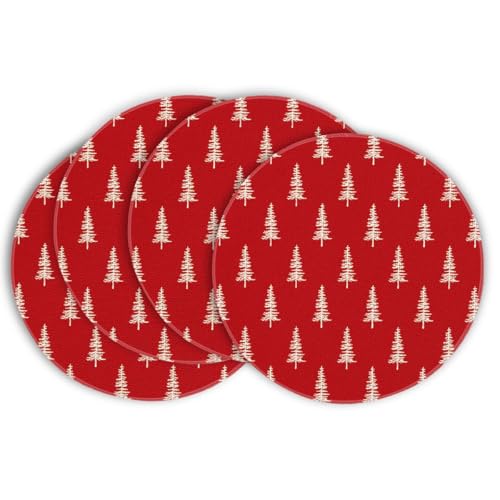 Artoid Mode Rot Bäume Weihnachten Runde Platzsets 4er Set, 37cm...