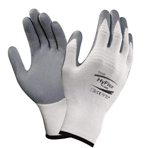 Ansell 11-800-7 HyFlex Foam Gloves, Size 7, White/Gray (Pack of 12)