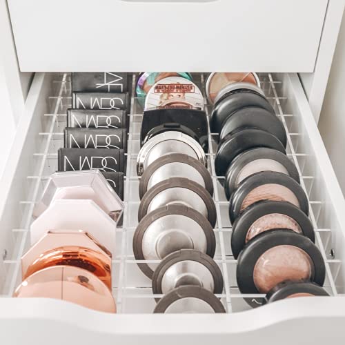 Clear Acrylic Makeup Drawer Organizer Dividers - Organizers for IKEA Alex 5 or Alex 9 Drawers, Compacts, Palettes, Bronzers, Blushers, Face Powders, Loose Powders, Eyeshadows