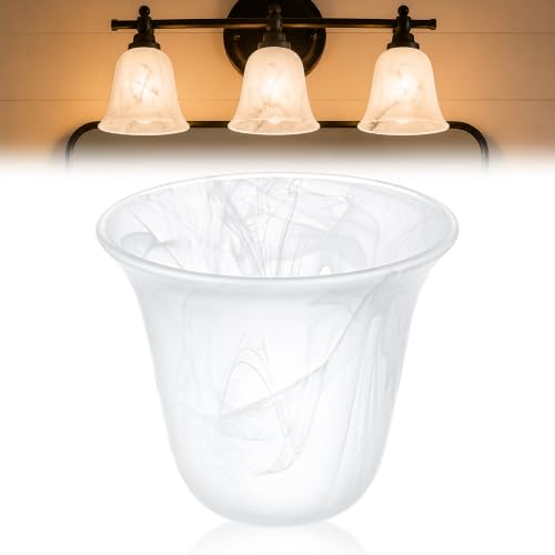 Image of Teenyyou 1 Pcs White Alabaster Bell Shaped Glass Lamp Shade Replacement