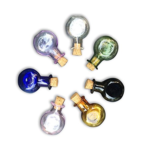 TAI DIAN Mini Glass Color Bottles Oblate Round Bottles with Cork Little Bottles Wedding Gift Tiny Jars Vials Mix 7 Colors