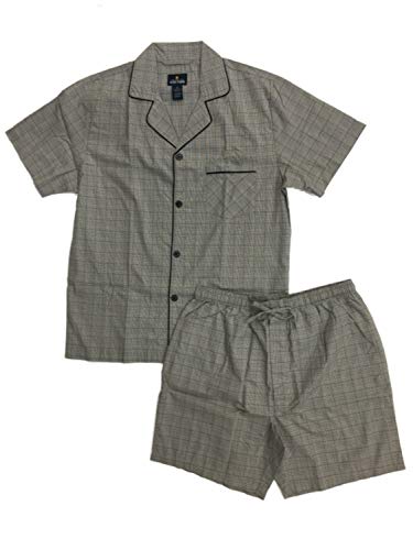 Stafford Mens 2pc Gray Check Pajamas Cotton Blend Shorts & Shirt Sleep Set S