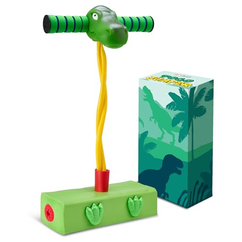 playbees foam pogo stick dinosaur jumper for kids 3, 4, 5, 6, 7, years old coolest toys for 5 year old boy themed bungee pogo - inside & outside fun for boys & girls