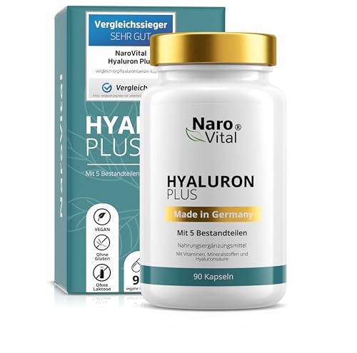 Hyaluron Kapseln hochdosiert mit 500mg Hyaluronsäure pro Kapsel | Molekulargewicht 500-700 kDa trägt zur Unterstützung für Haut, Gelenke & Anti-Aging bei | 90 vegane Kapseln (3 Monate)