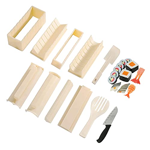Sushi Making Kit for Beginners Complete Sushi Set 11 Pieces Plastic Sushi Maker Tool with 8 Sushi Roll Mold Shapes DIY Home Sushi Tool Sushi Rolls