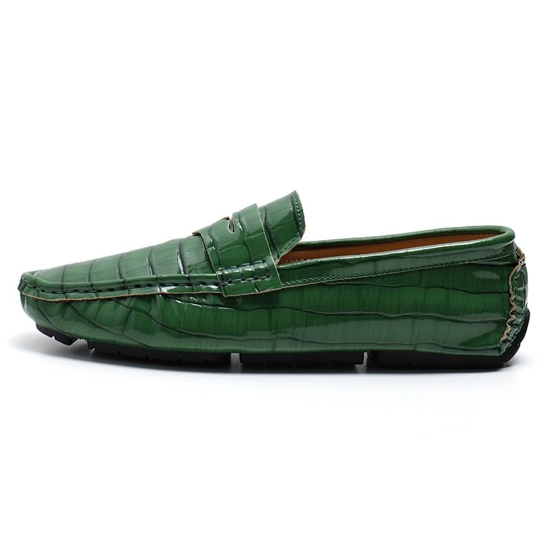 Men's Loafers Round Toe Plaid Vegan Leather Penny Driving Loafers Lightweight Flat Heel Resistant Party Casual Slip On