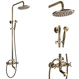 Aolemi Antique Brass Tub Shower Faucet 8 Inch Shower Head Vintage Shower Fixture Set Mixer Handheld Spray Triple Function Shower Combo