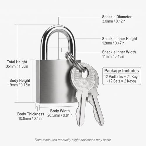 Image of 12 Pcs Mini Suitcase Locks with Different Keys Small Keyed Padlocks(Silver) | Toolbox Backpack Boxes Travel Bags Locker Locks
