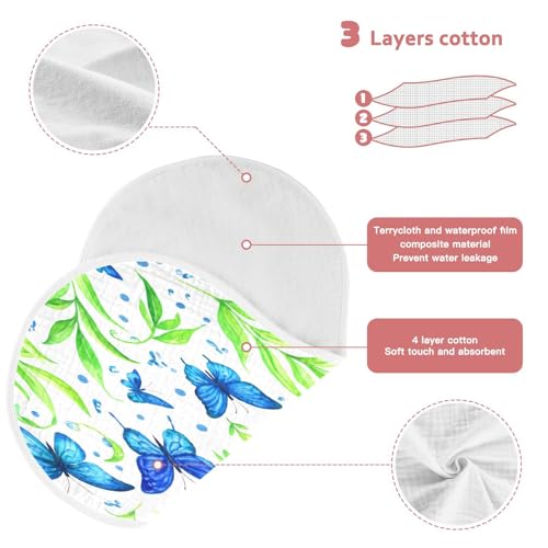 Kigai Blue Butterflies Burp Cloths for Baby 4-Layer Cotton Muslin Burping Cloths 22x11 inch Super Soft & Absorbent Spit Up Burp Rags for Newborn Boys Girls 2 Pack3