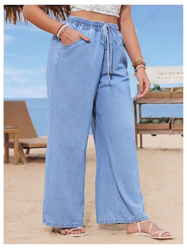 Verdusa Women's Plus Size Lightweight Wide Leg Jeans High Waisted Denim Pants with Pockets3