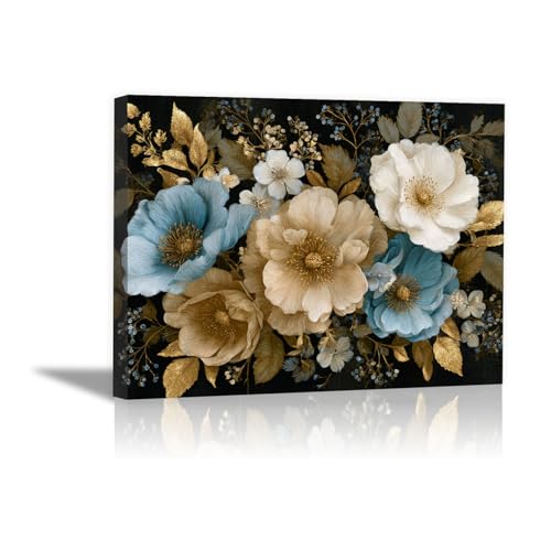 Peinture sur toile fleurs dorées HOQIU 60x80cm encadrée multicolore