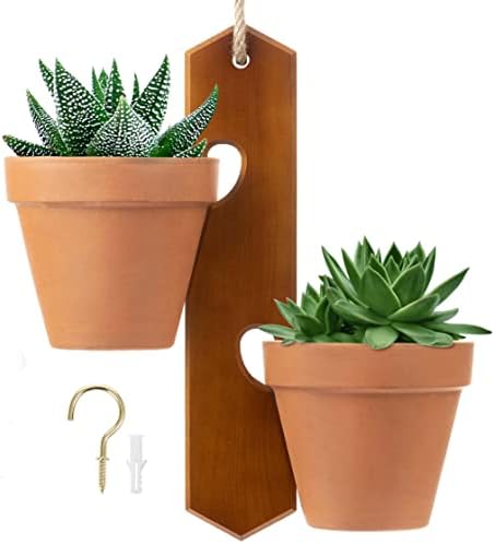 Brick Beetle Wooden Hanging Plant Holder - Wood Plant Hanger Indoor or Outdoor Use - Hanging Planter for Terracotta Flower Pots – Hanging Planters for Indoor Plants – Double Tier Plant Bracket Hook