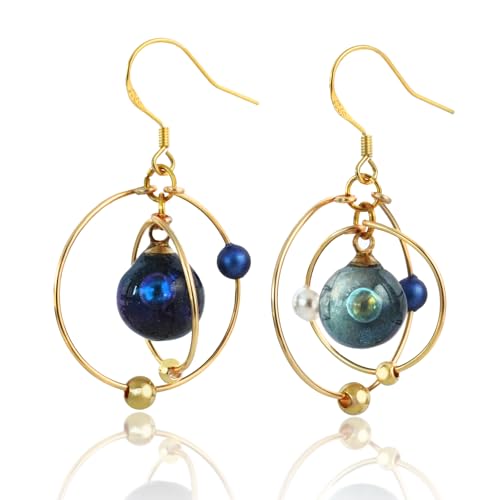 WLWDBY Handmade Galaxy Ear Hooks - Handcrafted Planet Design with Metal Star Tracks, Creative Jewelry for Women, Unique Gift for Astronomy Lovers