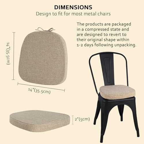 Elfjoy 4 Pack Chair Cushions For Metal Chair Memory Foam Non Slip Chair Pads With Ties Comfortable Indoor Seat Cushions For Kitchen Chairs 14 Inchx14 Inchx2 Inch Beige thumb #2