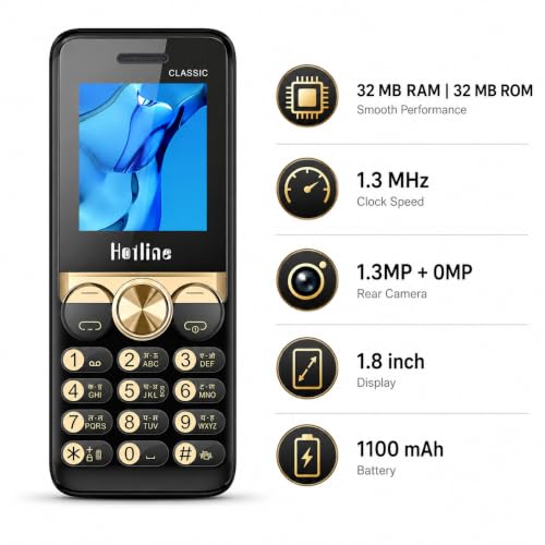 Image of HOTLINE Turtle Dual SIM Keypad Mobile Phone | 1.8 inch Display | Wireless FM | Digital Camera | Expandable Memory | LED Torch and Long Battery Life