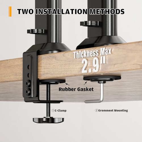 Image of HEMUDU Dual Monitor Articulating Desk Mount Arm Stand - Vertical Stack Screen Supports Two 13 to 34 Inch Computer Monitors with C Clamp