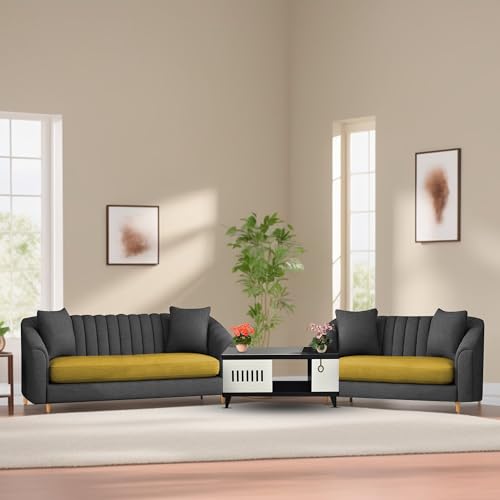 Image of Doraldo 3 + 2 Seater Sofa Set for Living Room (Black Yellow) Premium Fabric Sofa