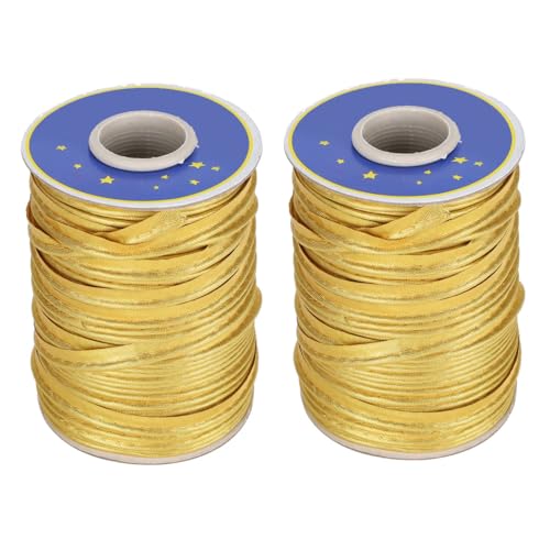 Mimdixy 2 piezas de trenza de ribete para manualidades, 70 yardas, cinta al bies, borde de tubería, borde de 1 cm de ancho para costura, costura de encuadernación (Oro)