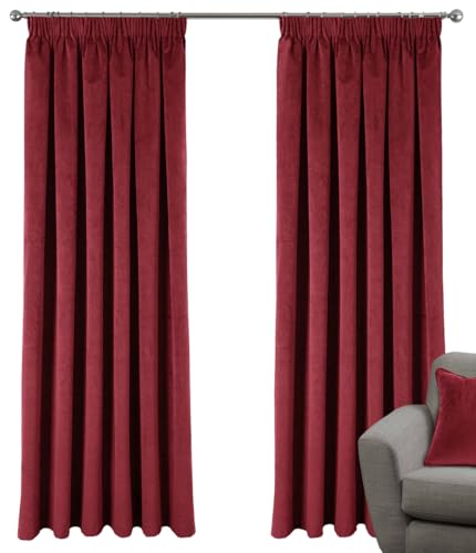 Silverthorn SOFT FURNISHINGS - Ambridge – Lavish Velvet Blackout Curtains – Pencil Pleat Tape TOP – Thermal INTERLINED (Red, 168 x 183cm / 66"x 72")
